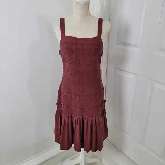 Anthropologie Dresses & Skirts - Anthropologie Dress Womens MP Wine Red Escondido Drop Waist Smocked Neutral New
